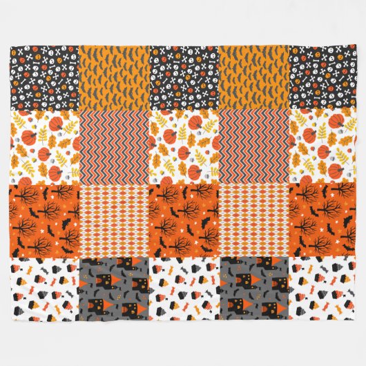 Halloween Patchwork Pattern Fleece Blanket Deken (Voorkant (Horizontaal))