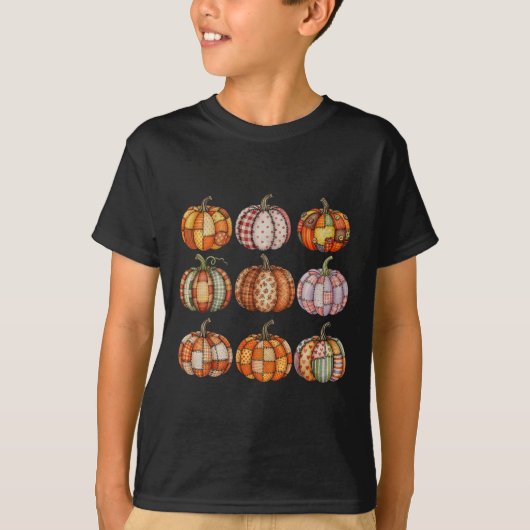 Halloween Patchwork Pompoen Gewatteerde Herfst Est T-shirt (Voorkant)