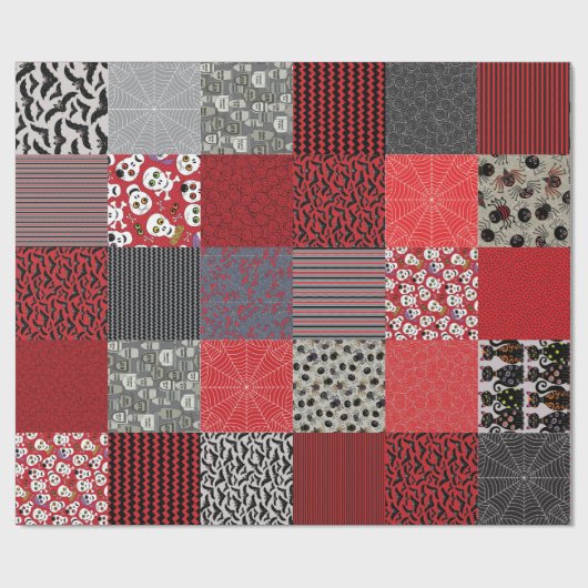 Halloween Patchwork Red, Gray and Black Cadeaupapier (Vlak)