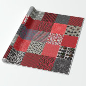 Halloween Patchwork Red, Gray and Black Cadeaupapier (Uitgerold)