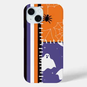 Halloween Patchwork Stripes Ghosts iPhone 15 Case
