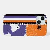 Halloween Patchwork Stripes Ghosts iPhone 15 Case (Achterkant horizontaal)