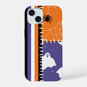 Halloween Patchwork Stripes Ghosts iPhone 15 Case