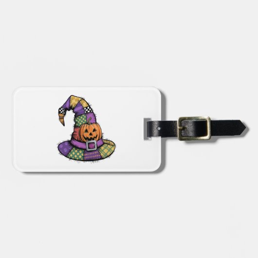 Halloween Patchwork Witch Hat Spooky Bagagelabel (Voorkant horizontaal)