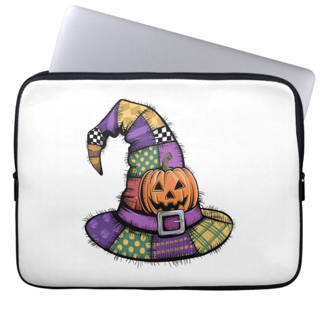 Halloween Patchwork Witch Pet Spooky Laptop Sleeve (Voorkant)
