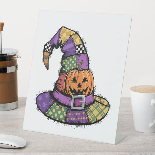 Halloween Patchwork Witch Pet Spooky Reclamebord Met Voetstuk (Insitu)