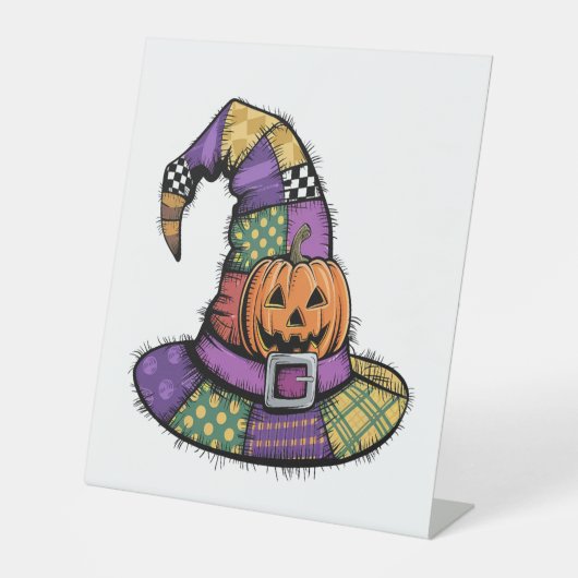 Halloween Patchwork Witch Pet Spooky Reclamebord Met Voetstuk (Voorkant)