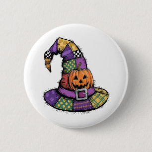 Halloween Patchwork Witch Pet Spooky Ronde Button 5,7 Cm