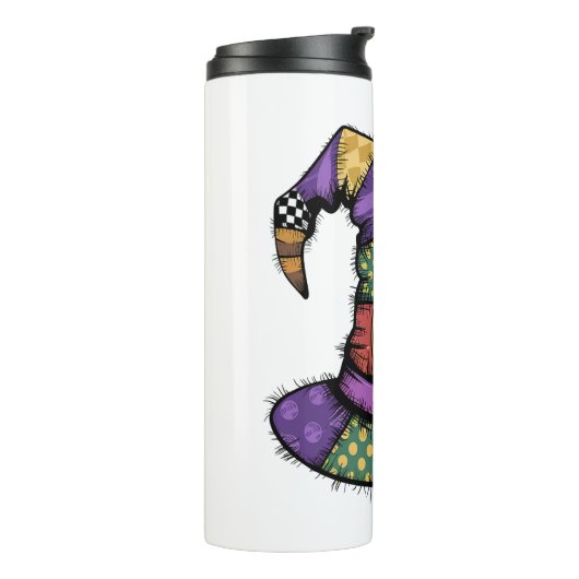 Halloween Patchwork Witch Pet Spooky Thermosbeker (Gedraaid links)