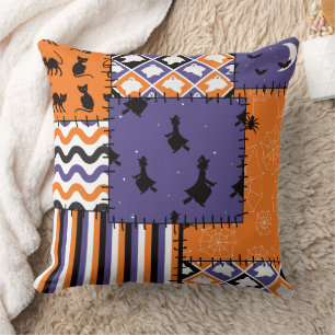 Halloween Patchwork Witches Cats Sierkussen