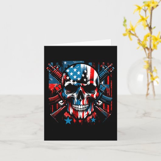 Halloween Patriotic Skeleton Amerikaanse vlag 4e v Kaart (Gele Bloem)