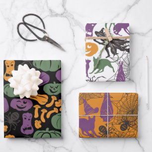 Halloween Patronen heks Pet Cat Spider Set 3 Inpakpapier Vel