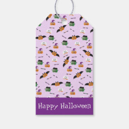 Halloween Patroon Dank Je Pompoenen Paars Cadeaulabel