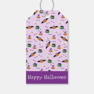 Halloween Patroon Dank Je Pompoenen Paars Cadeaulabel
