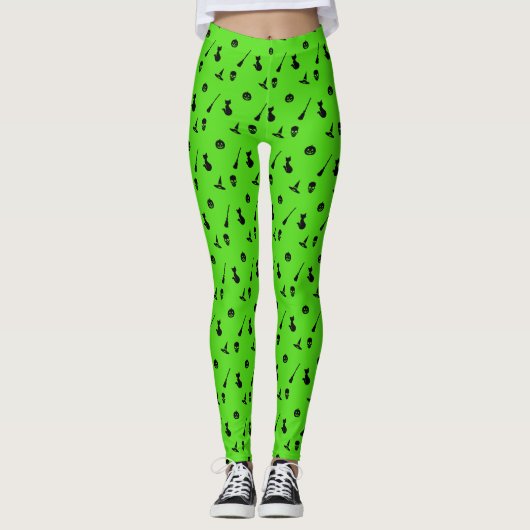 Halloween Patroon Leggings met Blackon Green (Voorkant)