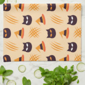 Halloween Patroon met katten en beige patronen Theedoek (Gevouwen)