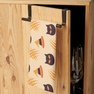 Halloween Patroon met katten en beige patronen Theedoek