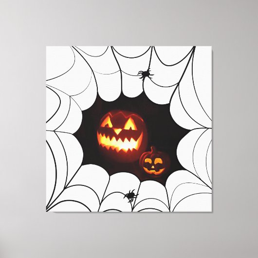 Halloween patroon met pompoenen en spinnen canvas afdruk (Voorkant)