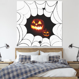 Halloween patroon met pompoenen en spinnen canvas afdruk