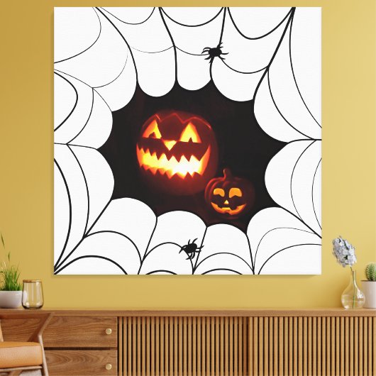 Halloween patroon met pompoenen en spinnen canvas afdruk (Insitu (Woonkamer))