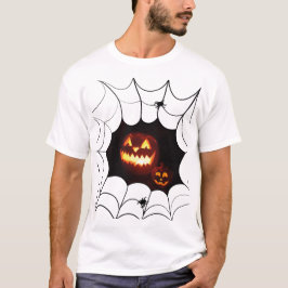 Halloween patroon met pompoenen en spinnen t-shirt