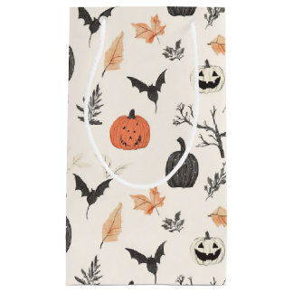 Halloween patroon met pompoenen en vogels. klein cadeauzakje