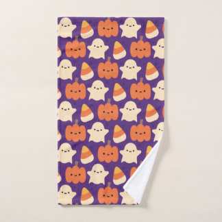 Halloween Patroon met Snoep en Paars Patroon Handdoek