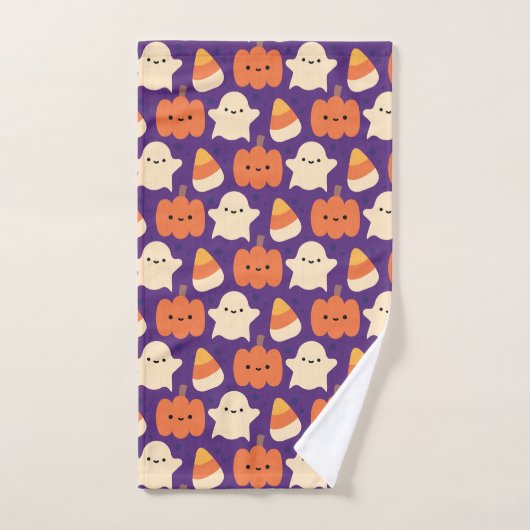Halloween Patroon met Snoep en Paars Patroon Handdoek (Handdoek)