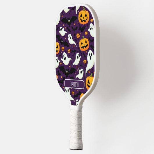 Halloween Patroon Naam Bats Boo Ghost Paarse Cool Pickleball Paddle (Links)