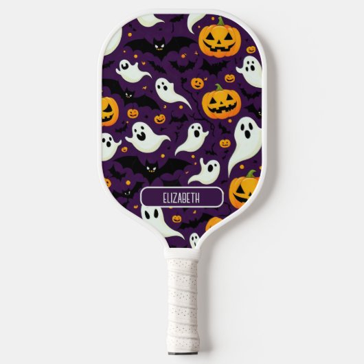 Halloween Patroon Naam Bats Boo Ghost Paarse Cool Pickleball Paddle (Voorkant)