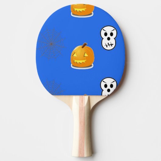 Halloween patroon op blauw tafeltennisbatje (Voorkant)