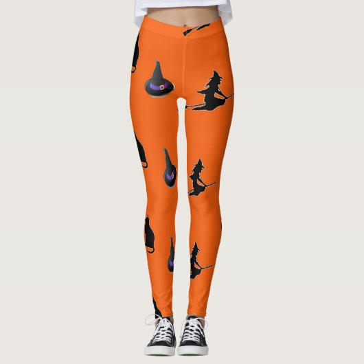 Halloween patroon op sinaasappel leggings (Voorkant)