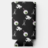Halloween patroon op zwart seltzer blikjeskoeler (Achterkant)