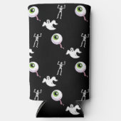 Halloween patroon op zwart seltzer blikjeskoeler (Voorkant)