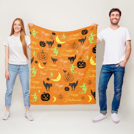 Halloween Patroon Oranje Fleece Deken (In situ)