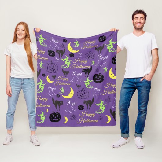 Halloween Patroon Paars Fleece Deken (In situ)