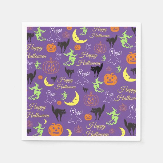 Halloween Patroon Paars Servet (Voorkant)