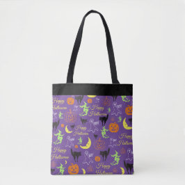 Halloween Patroon Paars Zwart Trick Or Treat Tote Bag