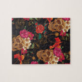 Halloween patroon, schedels, rozen, gothic, zwart, legpuzzel (Horizontaal)