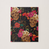 Halloween patroon, schedels, rozen, gothic, zwart, legpuzzel (Verticaal)