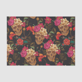 Halloween patroon, schedels, rozen, gothic, zwart, tissuepapier