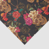 Halloween patroon, schedels, rozen, gothic, zwart, tissuepapier (Detail)