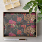 Halloween patroon, schedels, rozen, gothic, zwart, tissuepapier (Geschenk)