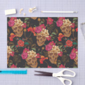 Halloween patroon, schedels, rozen, gothic, zwart, tissuepapier (Craft)