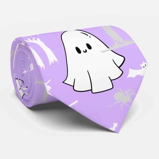 Halloween patroon. Spooky en schattig.b L Paarse B Stropdas (Opgerold)