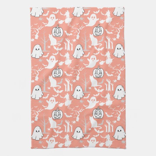 Halloween patroon. Spooky en schattig.b L Sinaasap Theedoek (Verticaal)