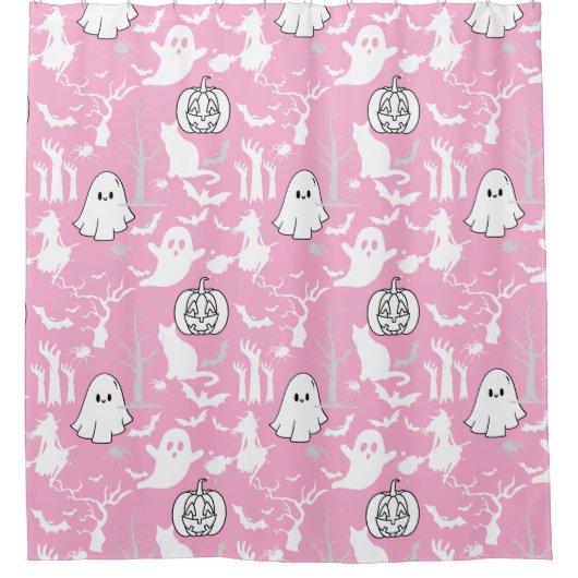 Halloween patroon. Spooky en schattig.b Roze BG Douchegordijn (Voorkant)