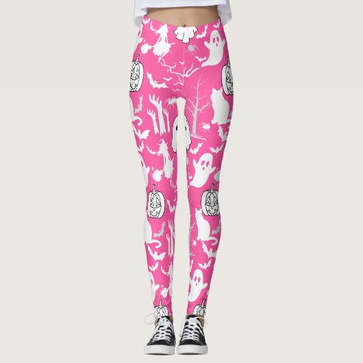 Halloween patroon. Spooky en schattig.b Roze BG Leggings (Voorkant)