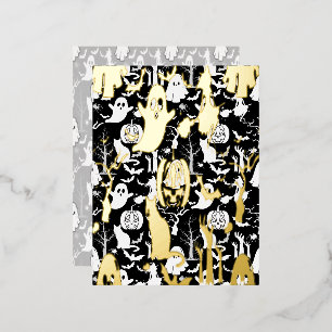 Halloween patroon. Spooky en schattig.b Zwart BG Folie Feestdagen Briefkaart