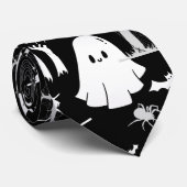 Halloween patroon. Spooky en schattig.b Zwart BG Stropdas (Opgerold)